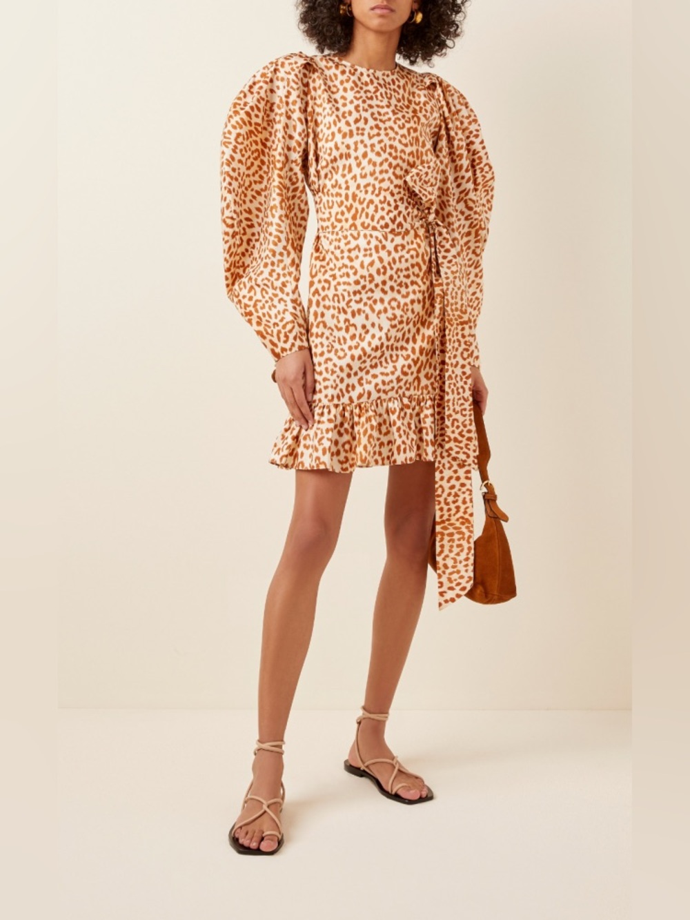 Ulla Johnson Rosario Silk Leopard Mini Dress Puff Sleeve Belted 4